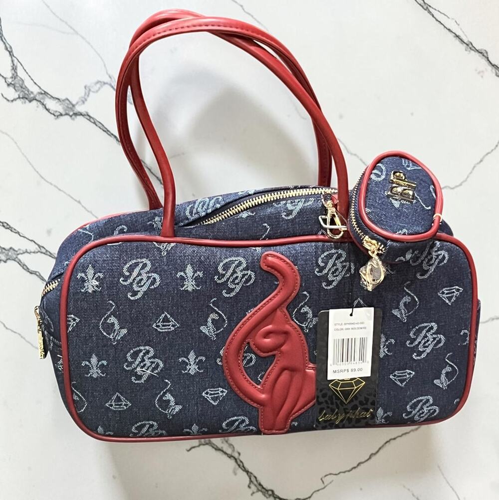 Baby Phat Denim Satchel Handbag Dark Indigo Red Logo Y2K Purse NWT